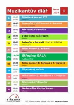 Muzikantův diář - program hudebního oddělení ZUŠ Střezina na leden