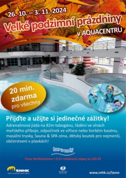 Velké podzimní prázdniny v aquacentru s 20 minutami zdarma pro každého návštěvníka